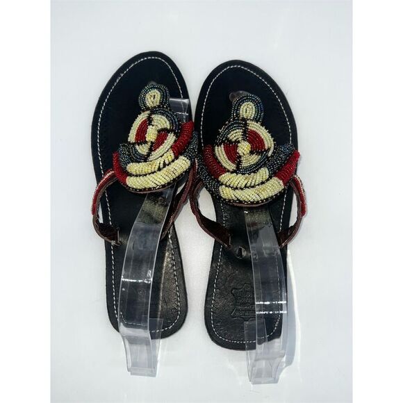 Handmade African Beaded, Leather Maasai Sandals Multicolor Size 9.5 approx. - Picture 5 of 11